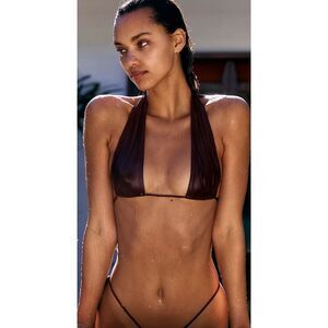 Monica Hansen Bond Girl Halter Bikini Top Black Metallic Nwt Size Medium